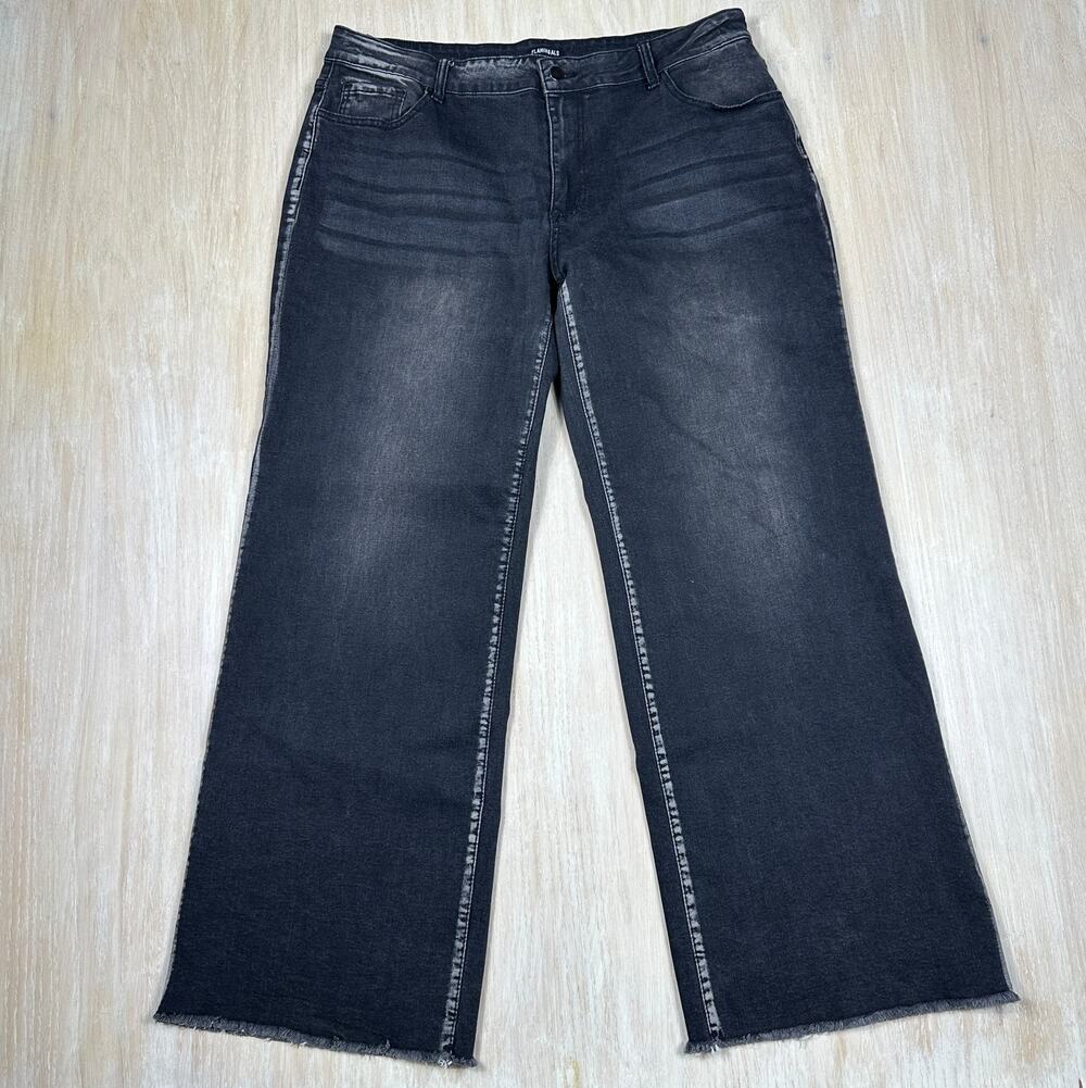Flamingals Wide Leg Black High Rise Grunge Fray Ankle Casual Jeans Women's 2XL